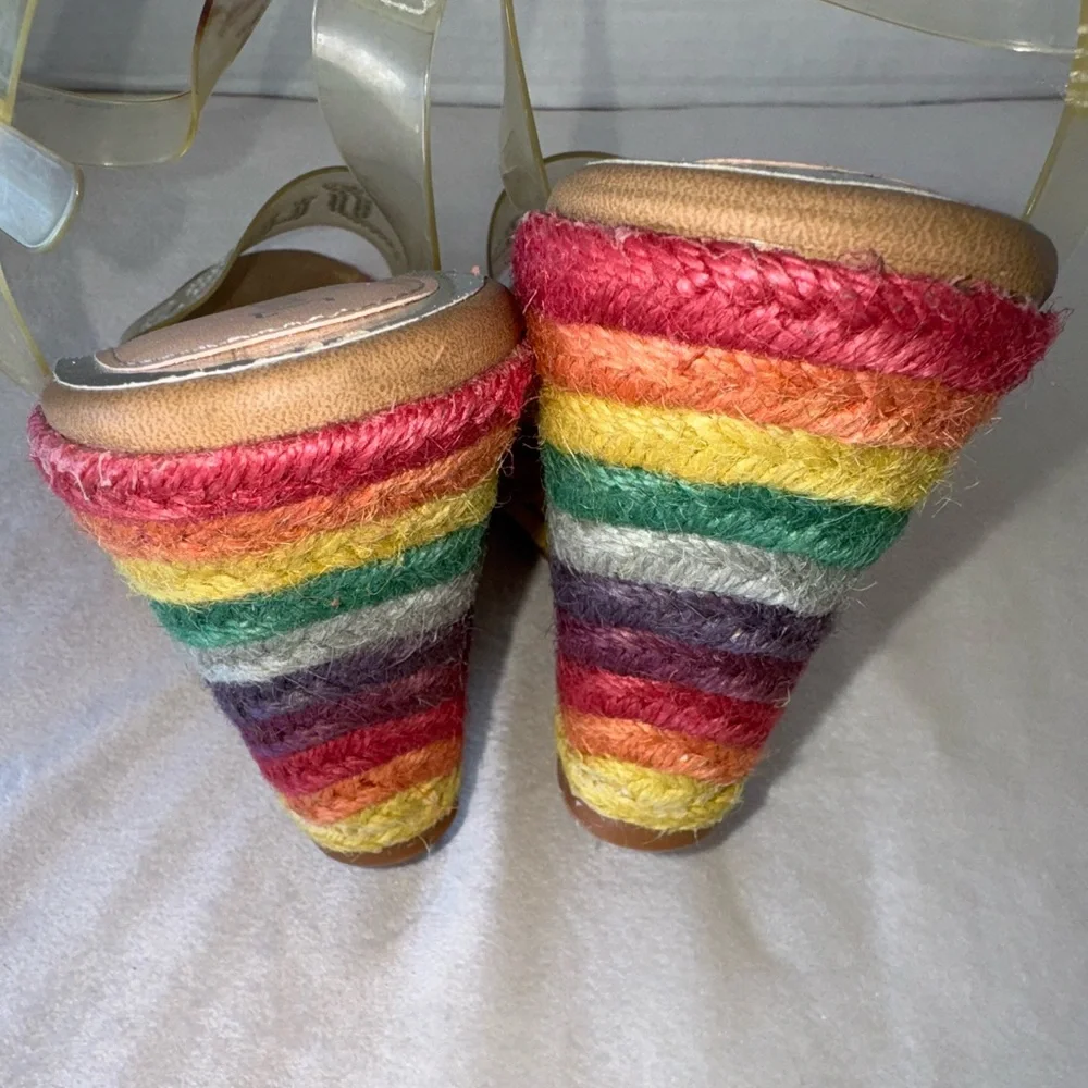 Juicy Couture Rainbow Espadrille Wedge Womens Sandals And Rhinestone Logo Sz 7.5